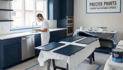 Professional cabinet painting in Fresno, CA kitchen by expert painters for durable, modern finishes