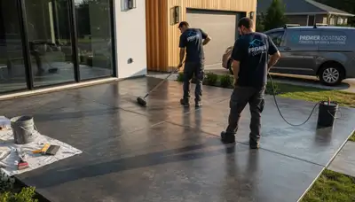 Professional concrete staining on residential patio in Fresno, CA for durable outdoor floor protection