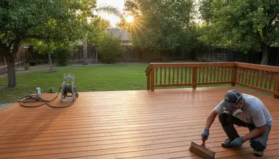 Professional deck staining in Fresno CA enhancing wood color and protecting outdoor decks from sun and moisture