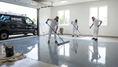 Epoxy floor coating in Fresno, CA garage with smooth, durable finish by local painting professionals