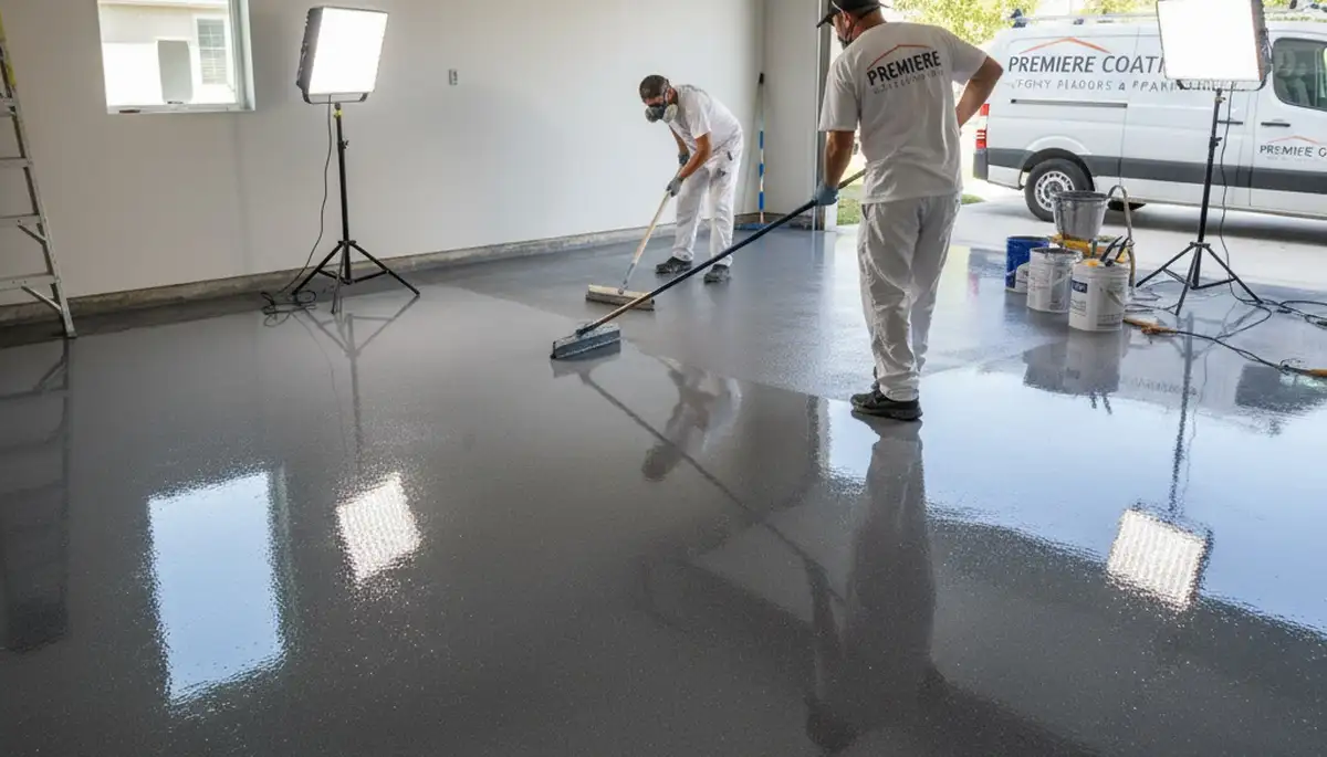 Epoxy garage floor coating in Fresno, CA showcasing durable, heat-resistant concrete protection