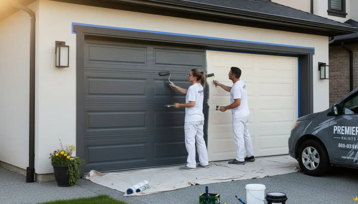 Professional garage door painting in Fresno, CA enhancing curb appeal and sun-resistant finish