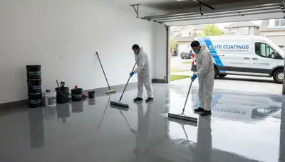 Epoxy garage floor coating in Fresno CA with durable finish by local house painting experts