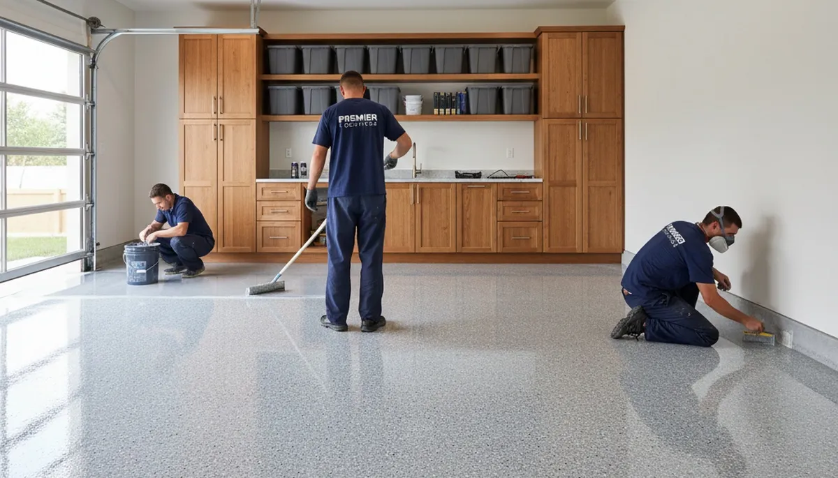 Epoxy garage floor coating in Fresno, CA with durable finish by local house painting pros