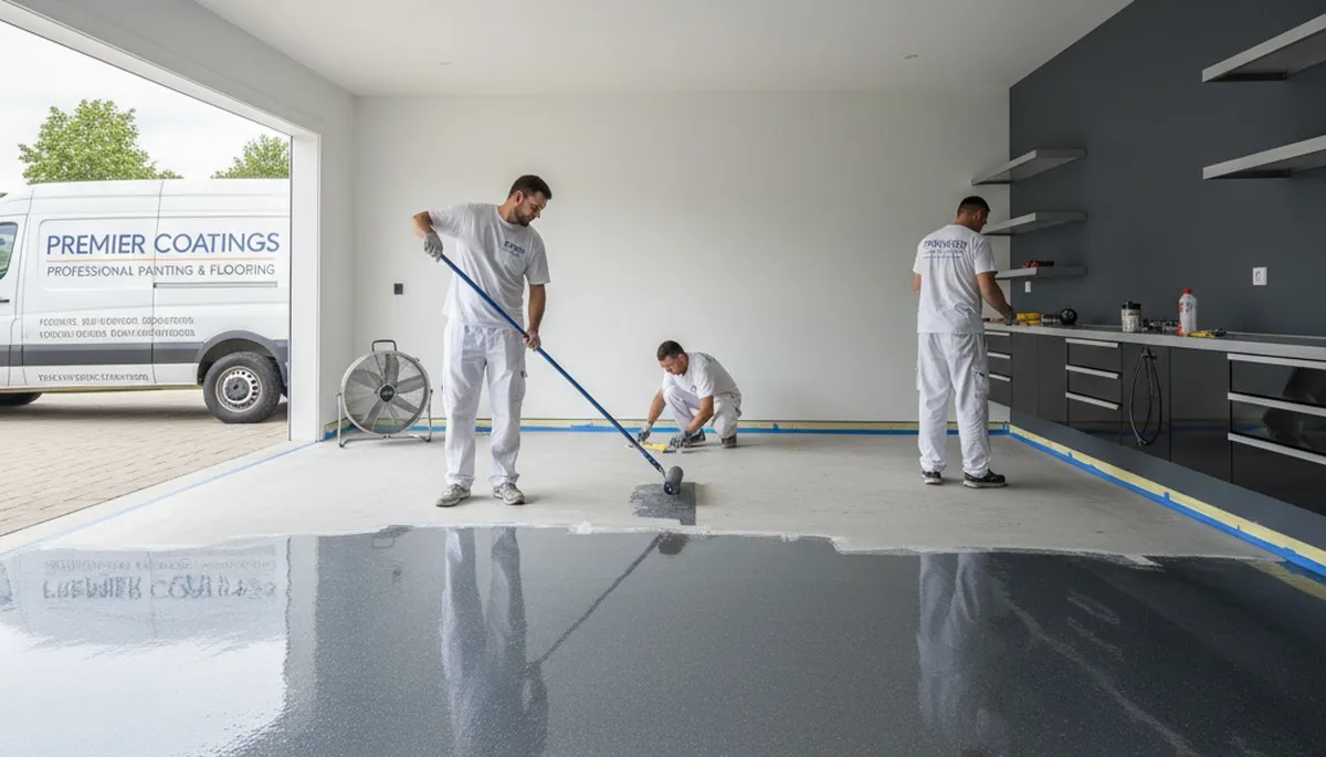 Epoxy garage floor coating in Fresno CA protecting concrete with durable, glossy finish