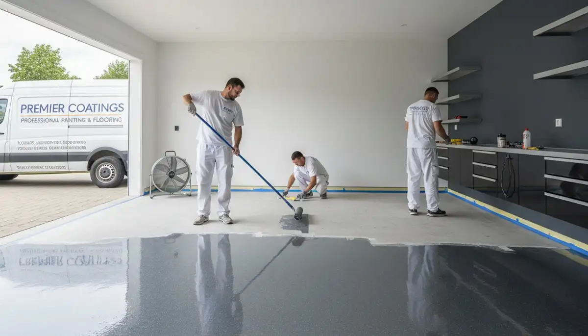 Epoxy garage floor coating in Fresno CA protecting concrete with durable, glossy finish