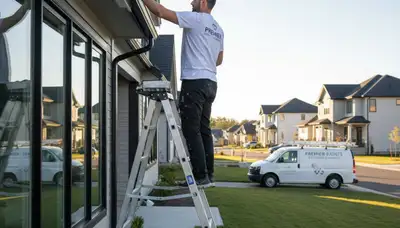 Professional gutter painting service on a Fresno, CA home exterior by expert local painters