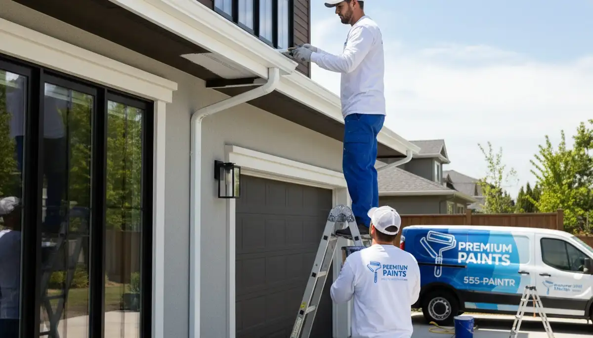 Professional gutter painting on Fresno, CA home exterior by local house painters