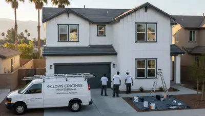 Professional house painters painting home exterior in Fresno, CA