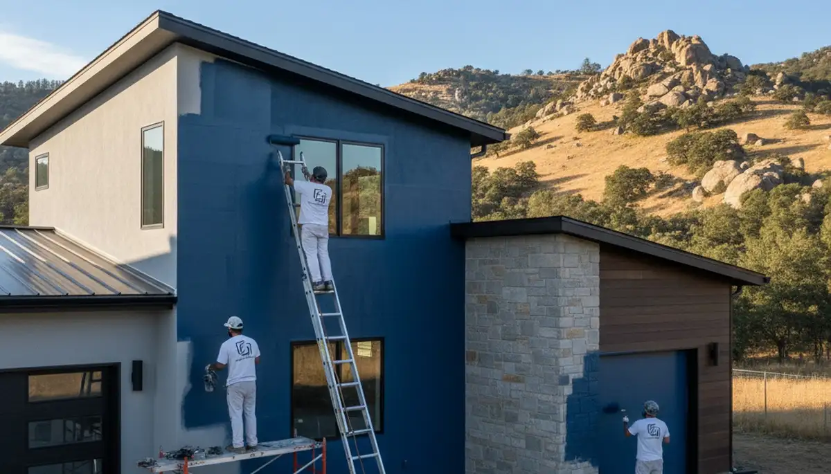 Professional house painters working on exterior home in Fresno, CA