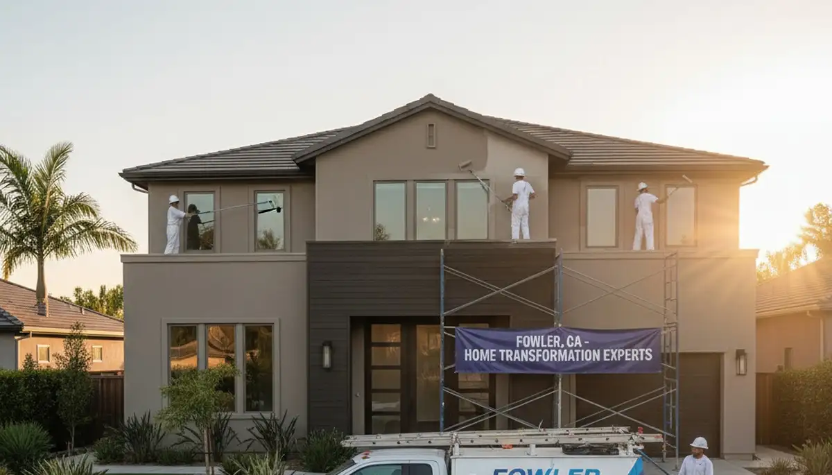 Fresno, CA house painters painting a home exterior for professional residential painting services