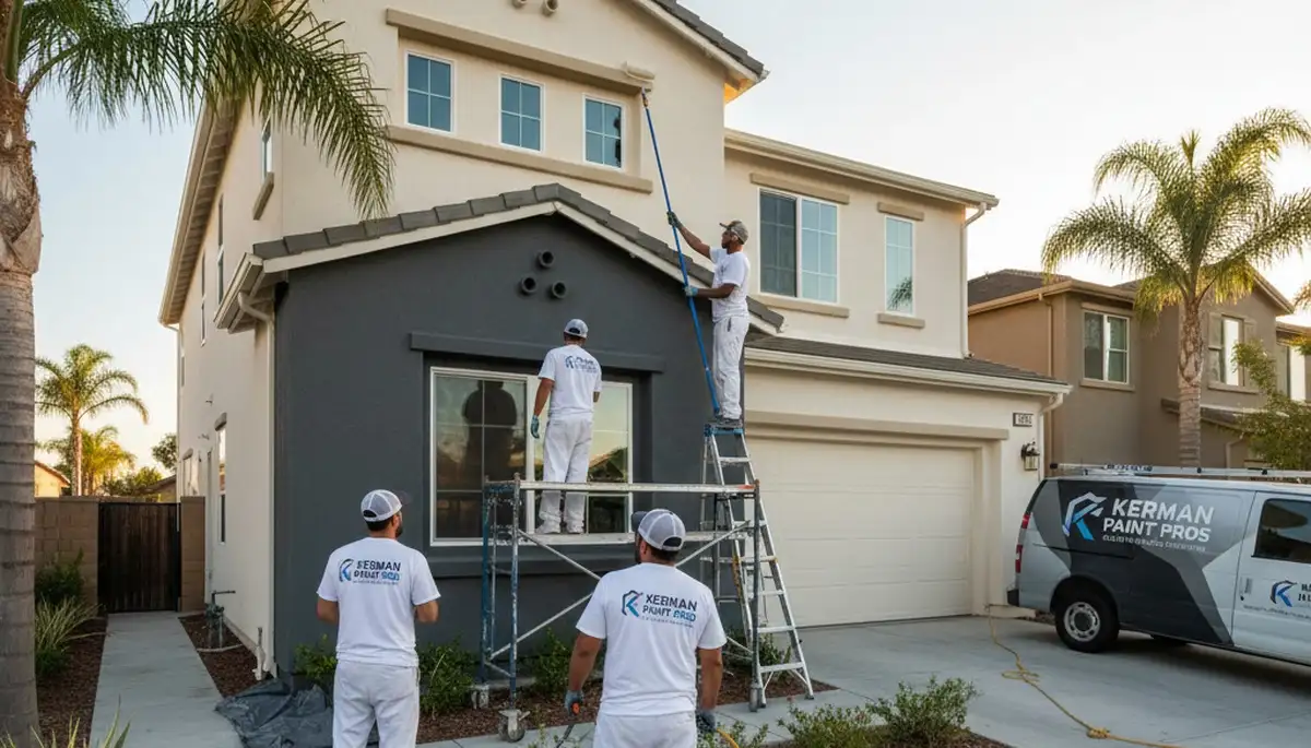 Professional house painters working on residential exterior in Fresno, CA