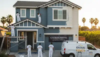 Professional house painters working on residential exterior in Fresno, CA