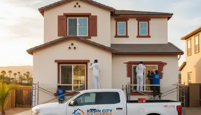 Professional house painters in Fresno CA applying fresh exterior paint to a residential home