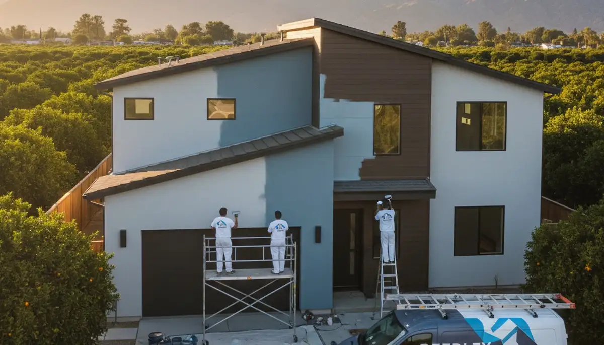 Professional house painters working on exterior home painting project in Fresno, CA