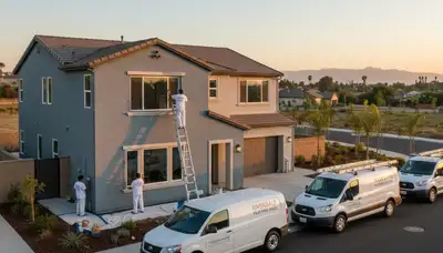 Professional house painters painting home exterior in Fresno CA