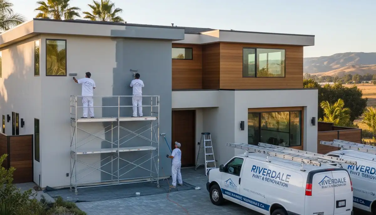 Professional house painters working on a residential exterior in Fresno, CA