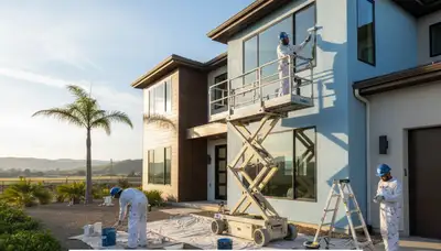 Professional house painters working on exterior home in Fresno, CA