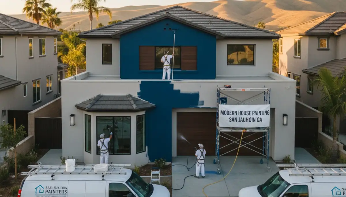 Professional house painters working on exterior home repainting in Fresno, CA