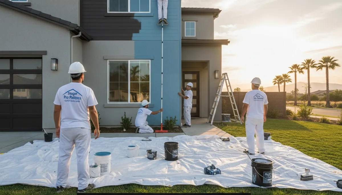 Professional house painters working on exterior home in Fresno, CA