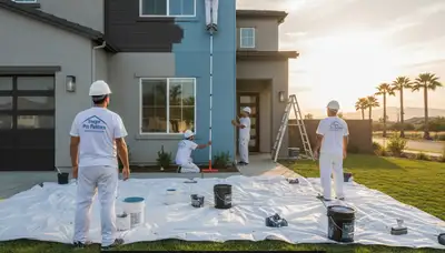 Professional house painters working on exterior home in Fresno, CA