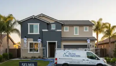 Professional house painters working on residential exterior in Fresno, CA