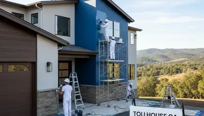 Professional house painters in Fresno CA applying fresh exterior paint to a residential home