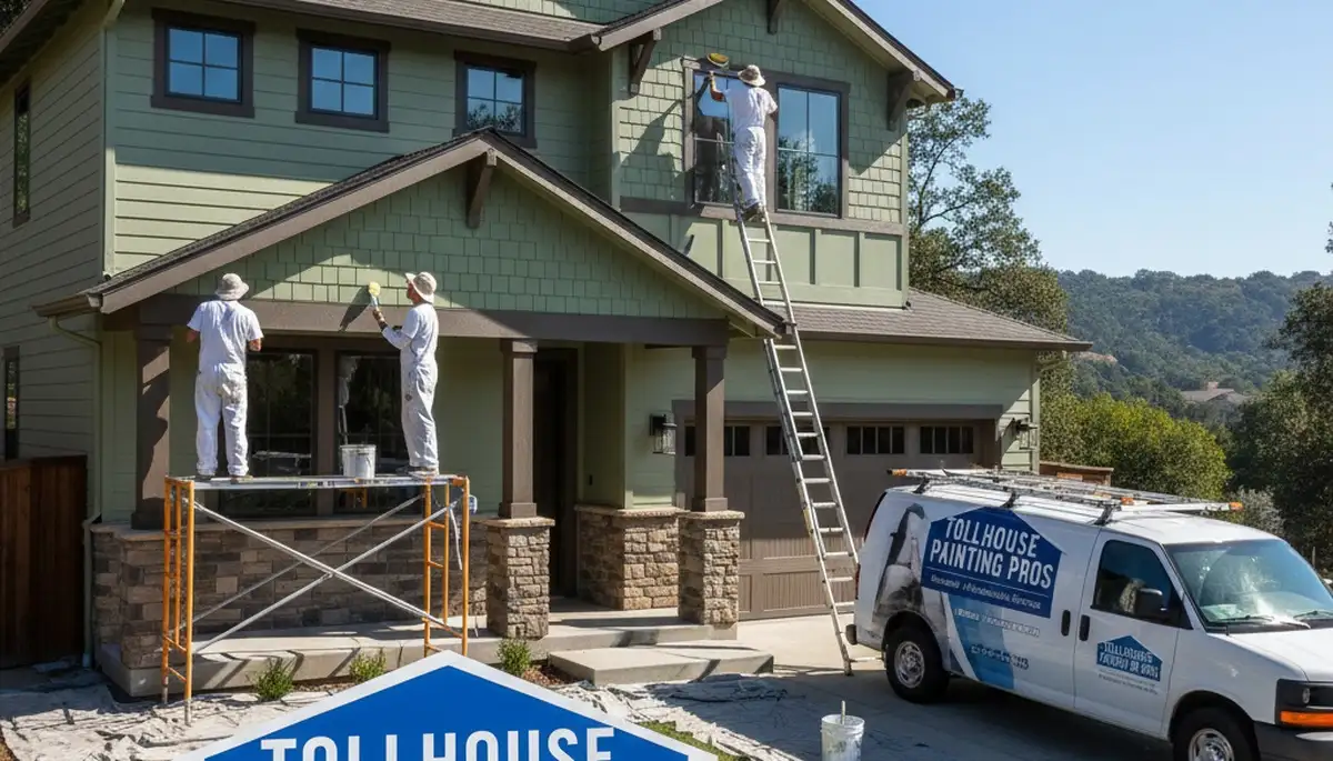 Professional exterior house painters in Fresno CA applying fresh paint to residential home