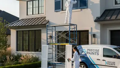 Professional shutter painting on a Fresno CA home exterior by local house painters