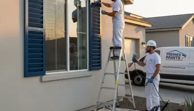 Professional shutter painting and refinishing on Fresno, CA home exterior by expert house painters