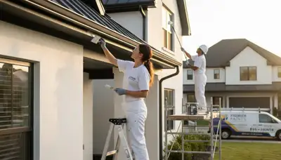 Professional trim and fascia painting on Fresno, CA home by expert house painters