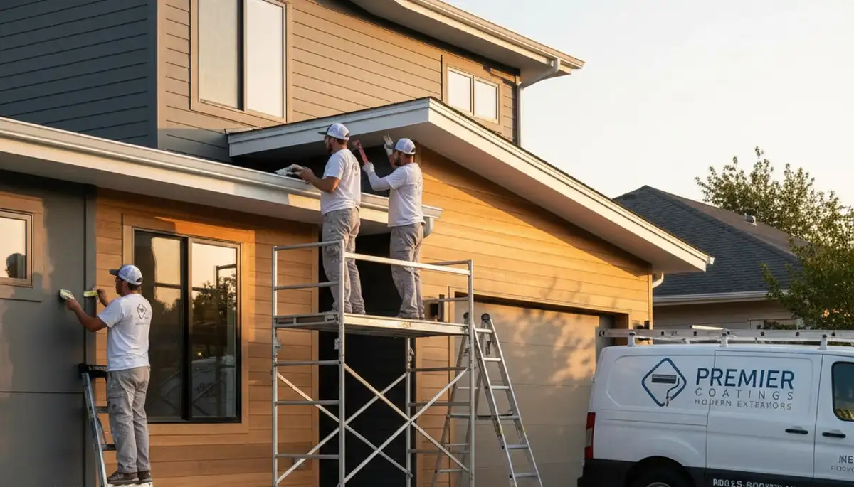 Professional trim and fascia painting on Fresno, CA home exterior by expert house painters