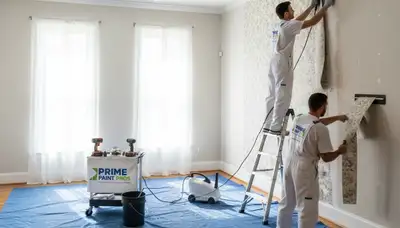 Professional wallpaper removal service in Fresno, CA preparing walls for fresh interior painting
